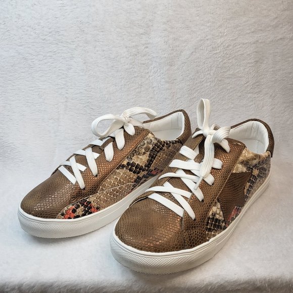 Brown Snake Skin Design Low Top Sneakers Sizes Varies - Picture 1 of 6